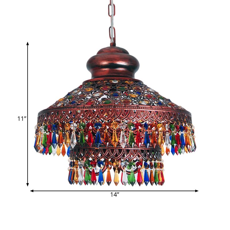 Copper Cone Hanging Chandelier Bohemian Metal 3 Heads Dining Room Pendant Ceiling Light