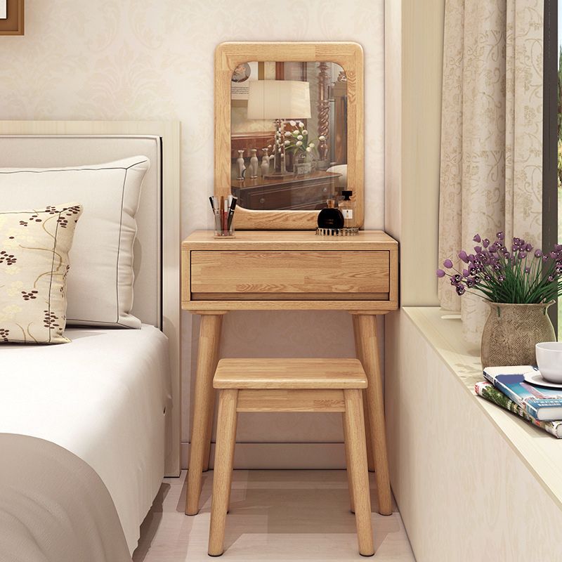 Scandinavian Solid Wood Dressing Table Make-up Vanity with Drawer and Mirror