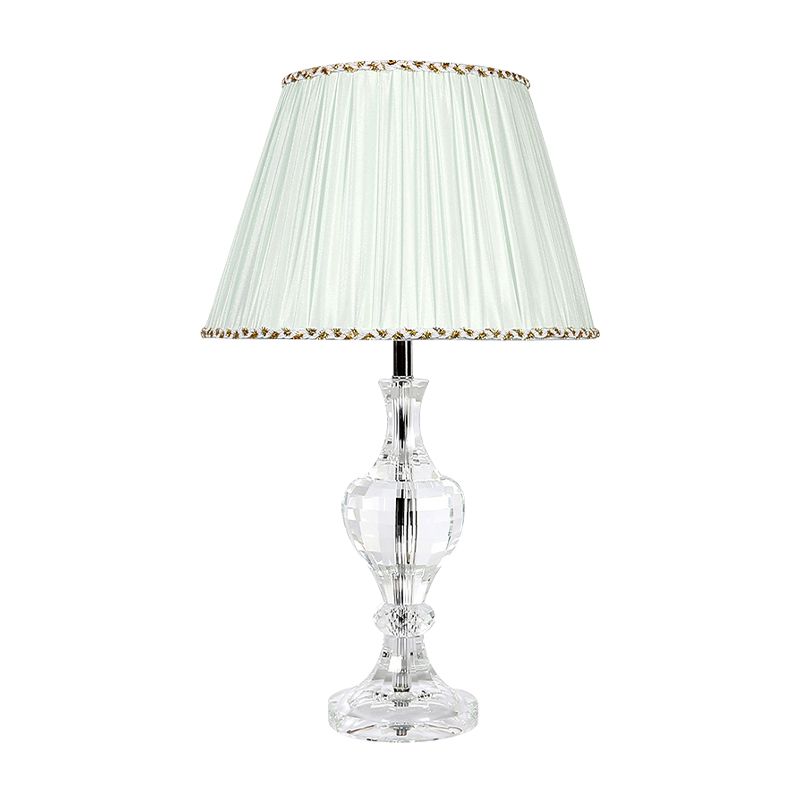 White Pleated Shade Table Lamp Contemporary 1-Light Beveled Crystal Prism Nightstand Light