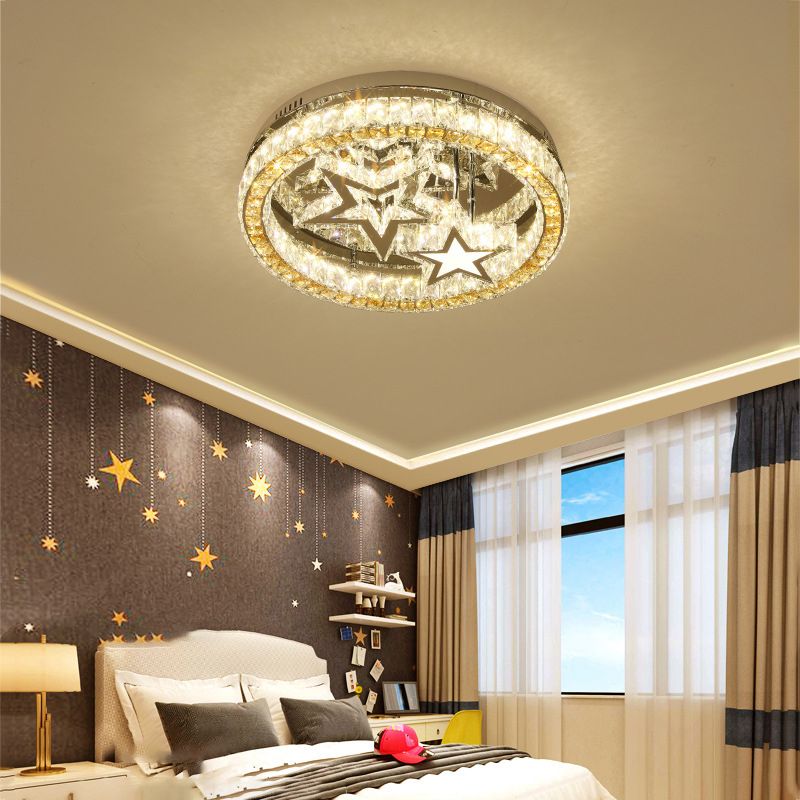 Ringed Shape Semi Flush Mount Modern Style Crystal 3 Lights Flush Ceiling Light in White