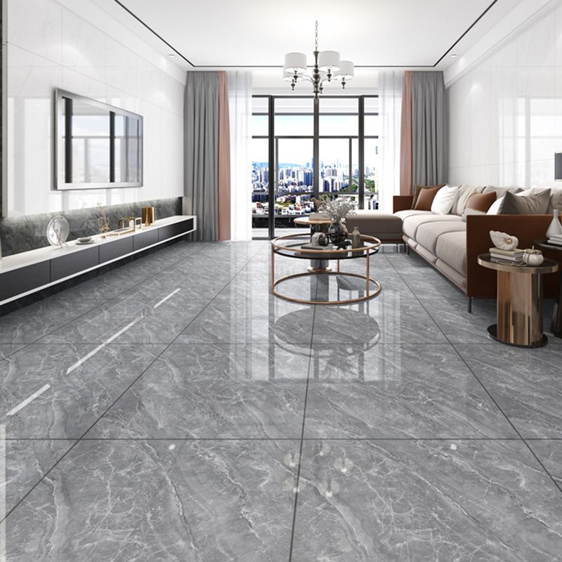 Square Ceramic Polished Straight Edge Singular Tile Marble Look Bathroom Floor