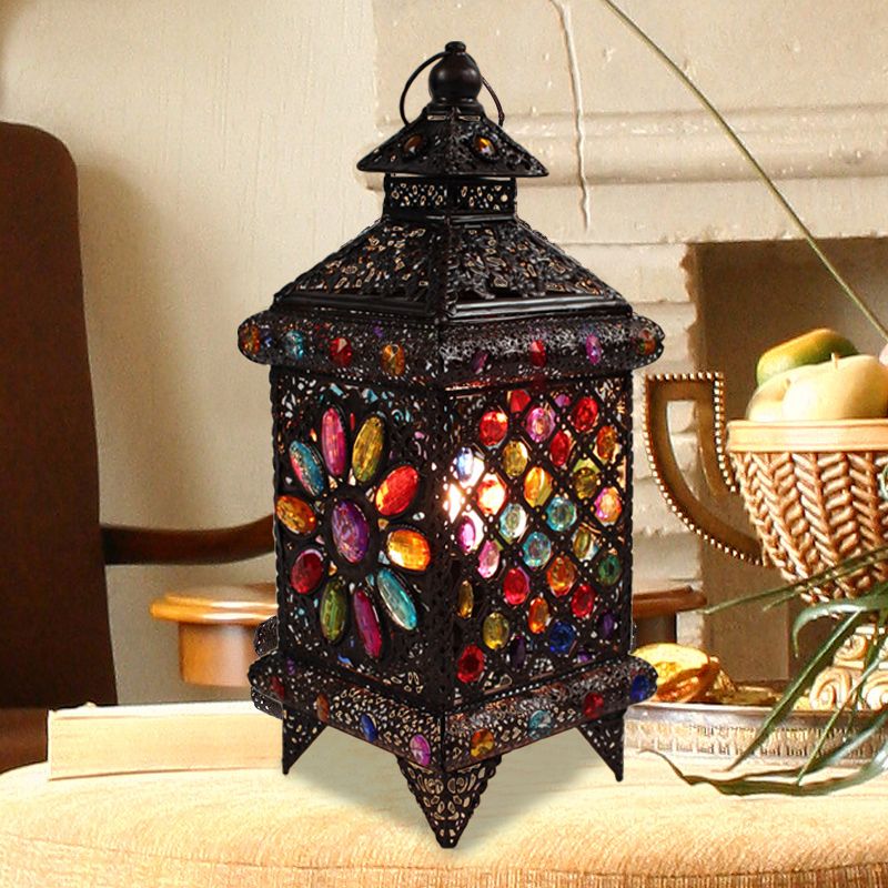 Lantern Metal Nightstand Lighting Antique 1 Bulb Living Room Night Table Light in Copper