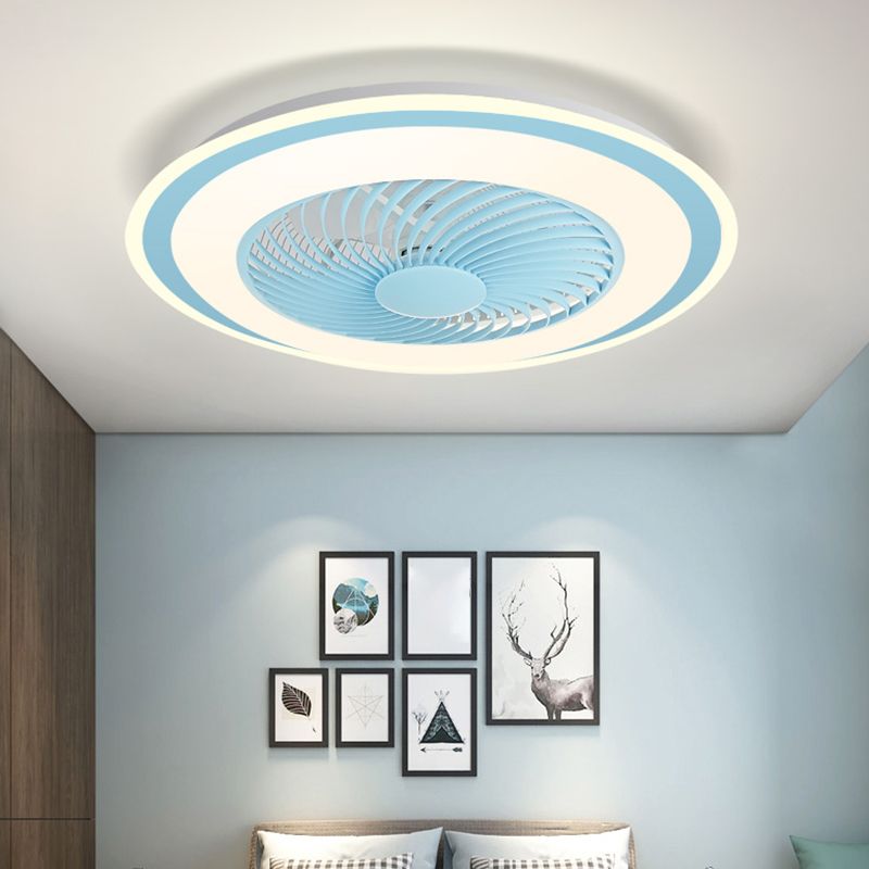 Modern Style Round Shape Ceiling Fan Lamp Metal 1 Light Ceiling Fan Lighting for Bedroom