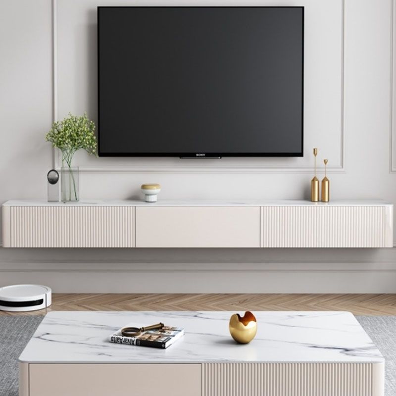 9.84"H TV Stand Contemporary Style White Wall-mounted TV Console with 2 Drawers