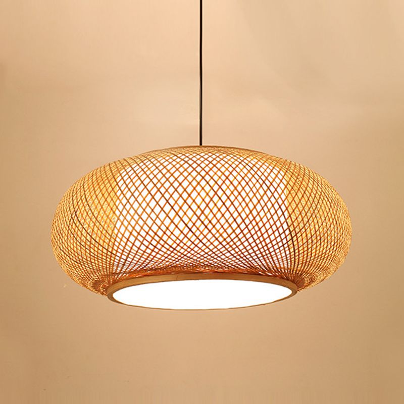Drum beige neerhangend Chinese bamboe hangend plafondlicht met 1 licht