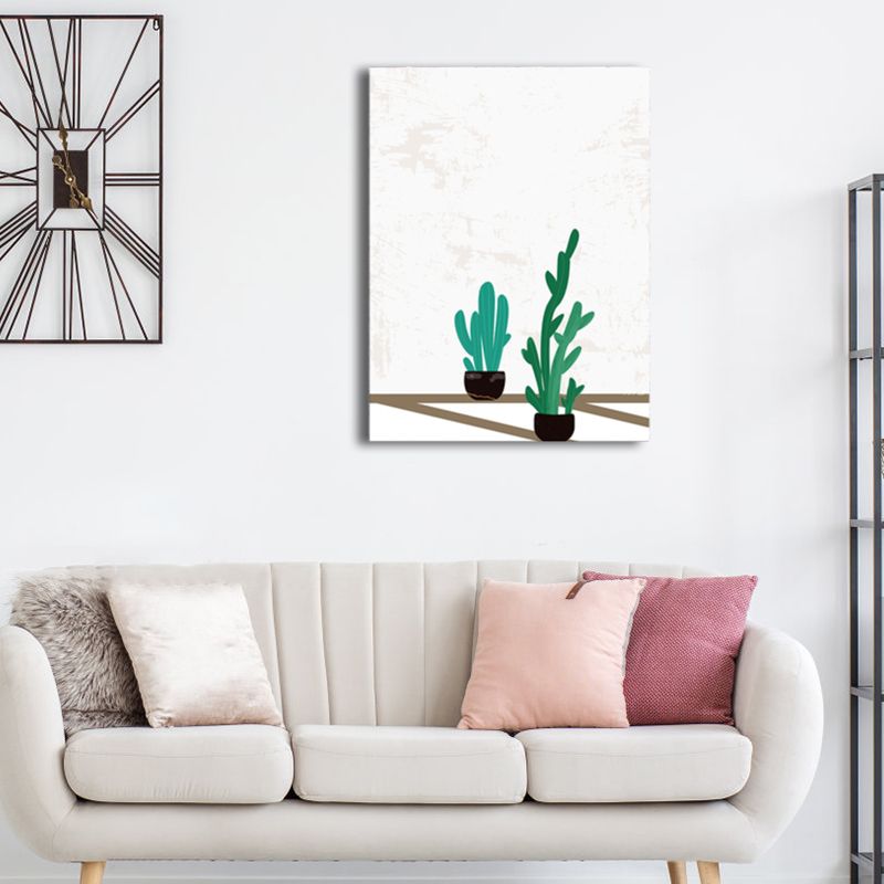 Scandinavian Bonsai Cactus Canvas Print Potting Green Boys Bedroom Wall Art Decor