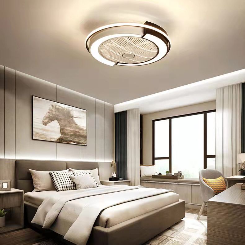 Luz de ventilador LED de techo en forma de tambor de empalme Light Nordic Metal Bedroom Semi Flush Mount Lighture