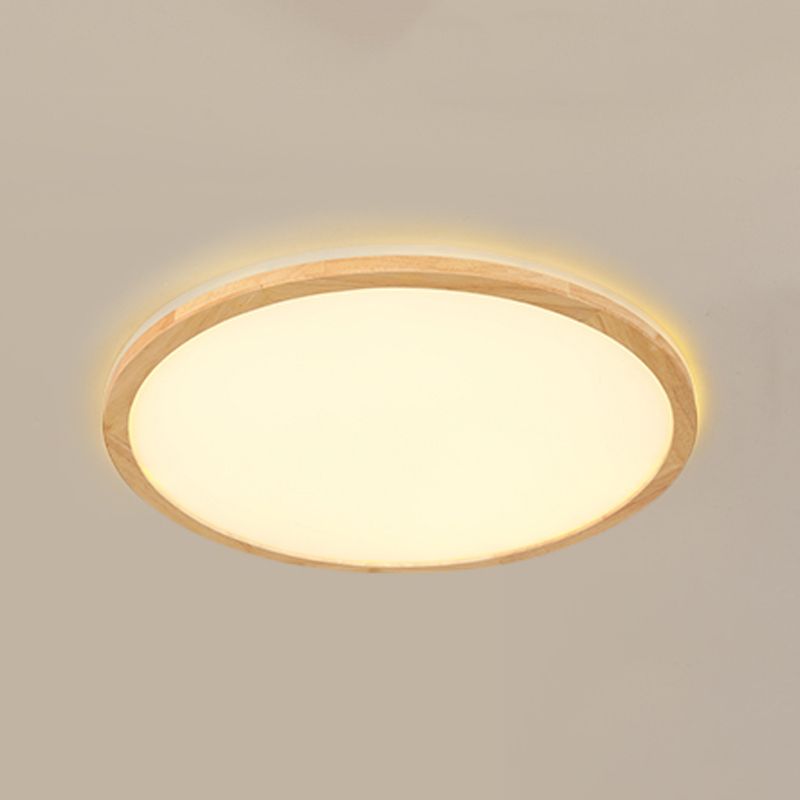 LED Modern Wood Flush Mount Circular Shape Ceiling Light with Acrylic Shade for Bedroom