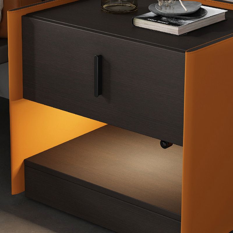 Modern Faux Leather Nightstand 1/2 - Drawer Nightstand with Open Storage