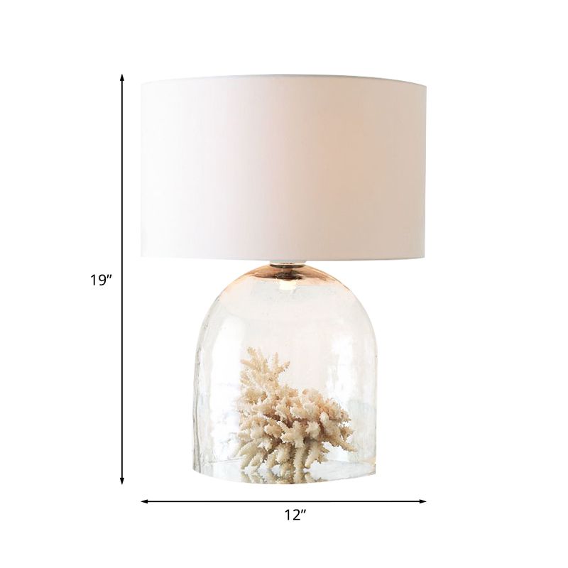 Bell Bedroom Night Lamp Countryside Clear Glass 1-Light White Fabric Nightstand Light