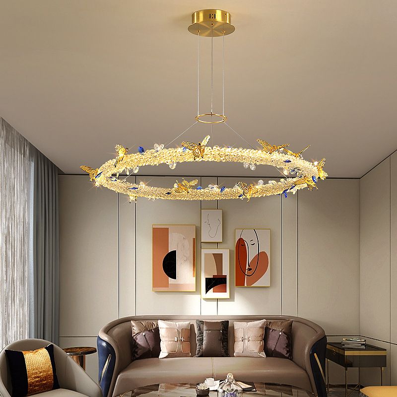 Modern Luxury Style Layered Ring Pendant Lighting Fixtures Crystal Pendant Light for Living Room