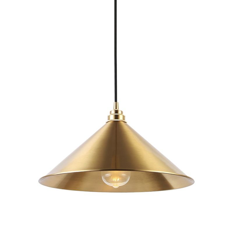 1 Light Pendant Lighting with Conic Shade Metallic Vintage Indoor Hanging Ceiling Light in Brass