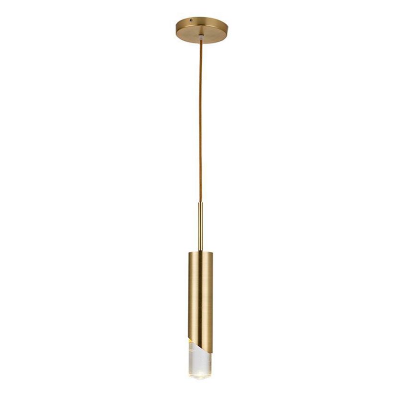 Modern Simplicity Cylindrical LED Hanging Lamp Electroplate Metal Pendant Light with Acrylic Shade