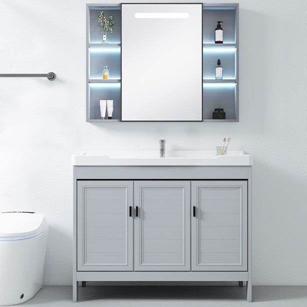 Vanity Glam Mirror Single Sink Metal Frame Freestanding Grey Faucet Vanity with Doors