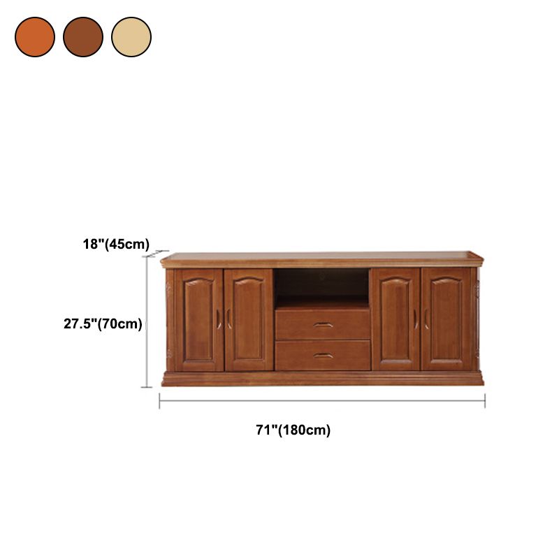 Modern TV Stand Rubber Wood Open Storage TV Console with Drawers and Doors