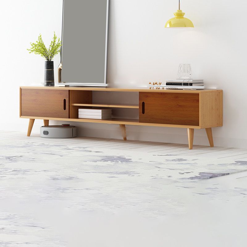 Modern TV Stand with 4 Legs , Solid Wood TV Stand Console with with Sliding Storage