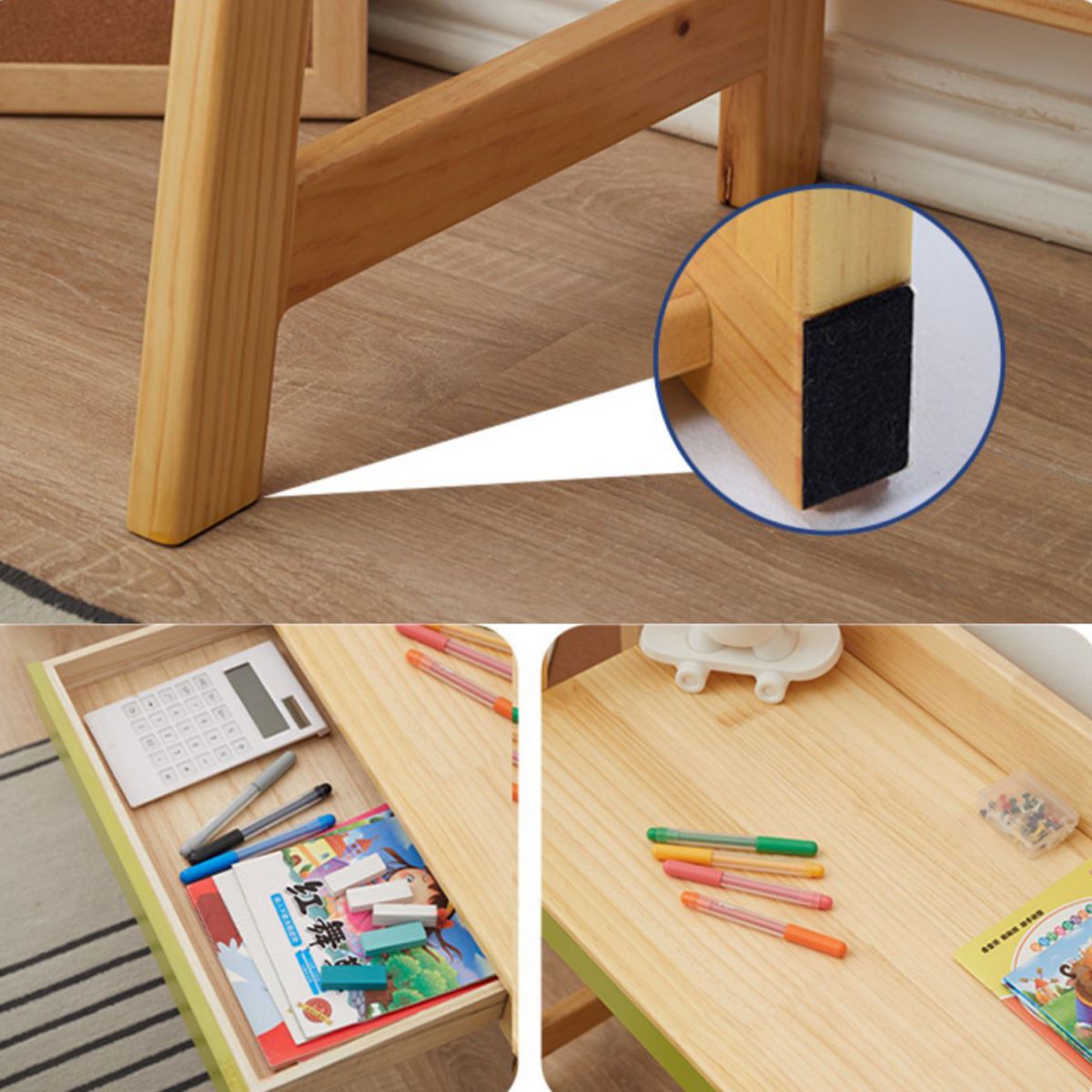 Modern Solid Wood Desk and Chair Kids Adjustable Desk with Drawer