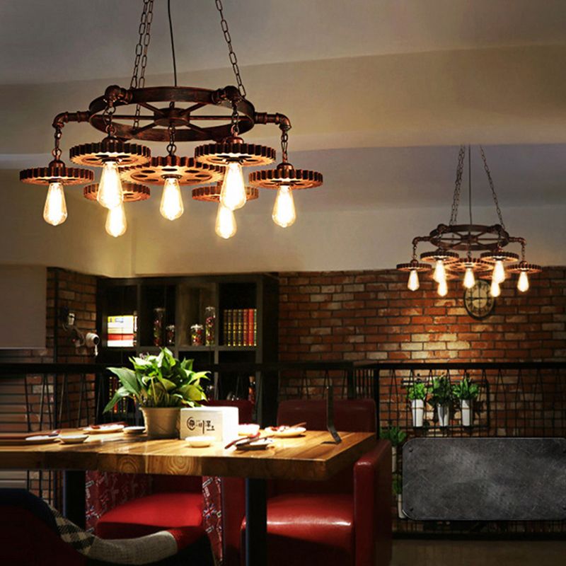 Industrial Style Wrought Iron Hanging Chandelier Bronze Ceiling Hanging Light Fixture for Bar