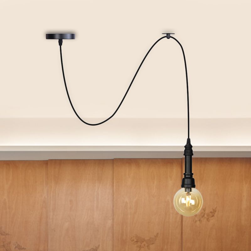 Bol/capsule restaurant swag hanger licht vintage barnsteenglas 1-head zwarte pijp hanglamp armatuur