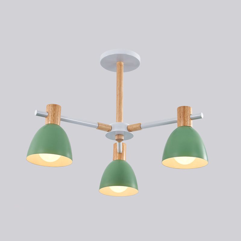 Bell -vormige woonkamer kroonluchter metalen macaron -stijl plafond hang licht met houten accenten