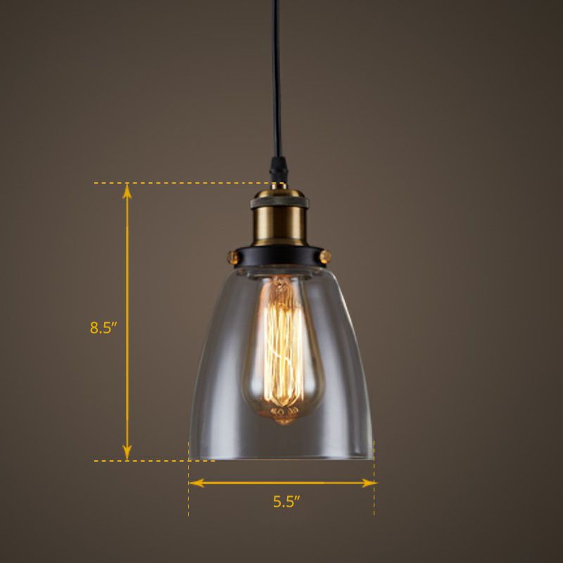 Industrial Bell Ceiling Light Single Clear Glass Hanging Pendant Light for Restaurant