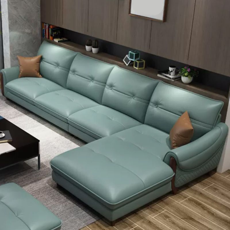 Leather Sectional Upholstered Armrest down Seat Filling in White/khaki/blue/green Sofa