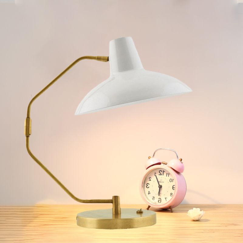 Single-Bulb Bow Desk Light Retro Brass Iron Reading Lamp with Green/White Wide Bowl Shade