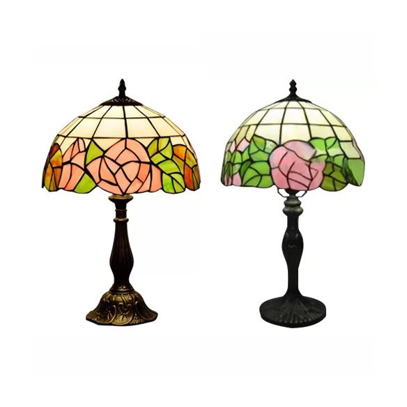 12"/16" Inch Pink Rose Tiffany Table Light Stained Glass 1 Light Standing Table Light in Bronze/Black