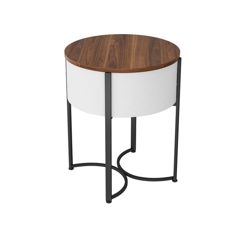 Modern Imitation Wood Nightstand Modern Metal Round Accent Table Nightstand with Legs