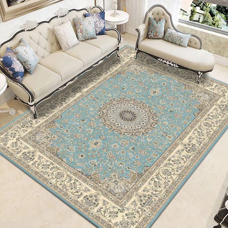 Vintage Classic Indoor Rug Distressed Floral Design Rug Polyester Anti-Slip Backing Area Carpet for Living Room