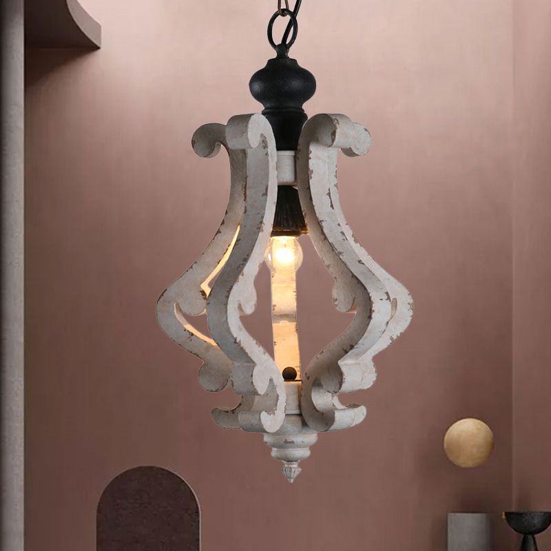 Bedroefd wit 1 licht hangende lichtkit rustieke houten lantaarn hanger plafondlicht
