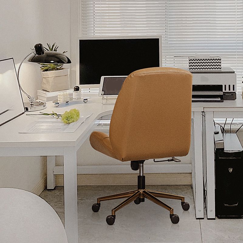 Modern Armless Office Chair Leather Tilt Mechanism No Distressing Desk Chair with Wheels