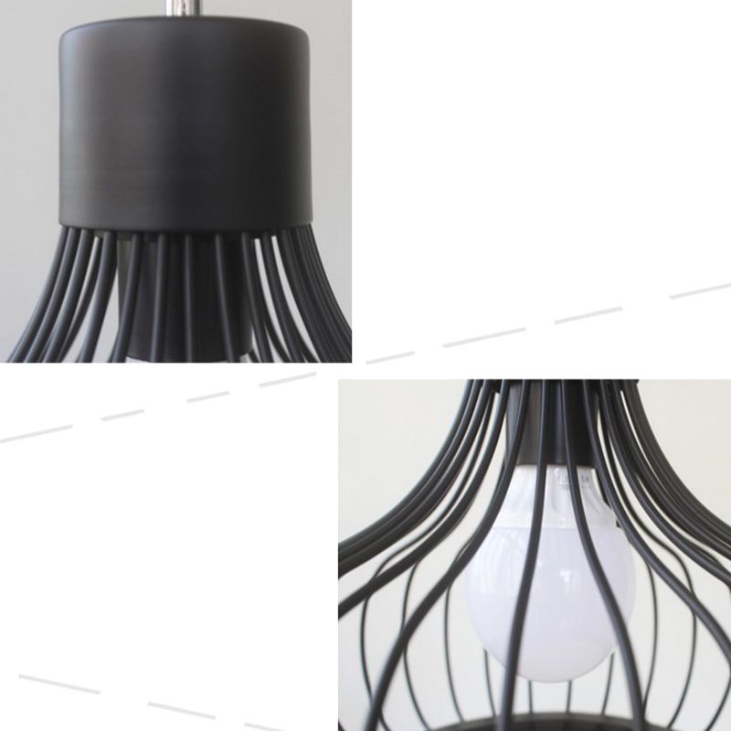 Metal Pendant Ceiling Light Industrial Black Cage Shade Living Room Pendant Lighting