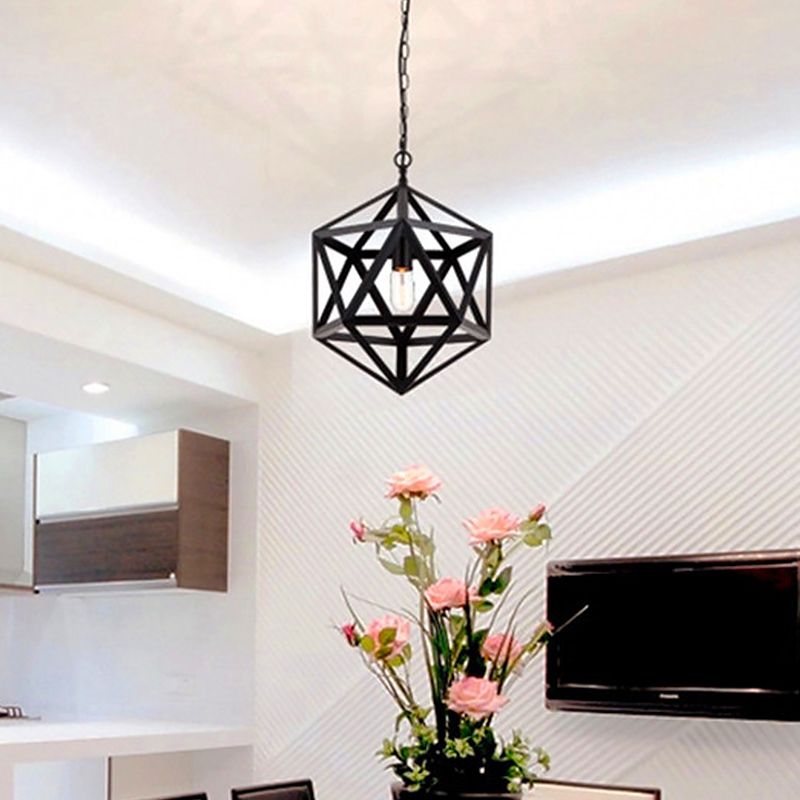 Geometric Metal Pendant Lighting Industrial 1 Head 14"/18"/21.5" Wide Dining Room Down Lighting in Black