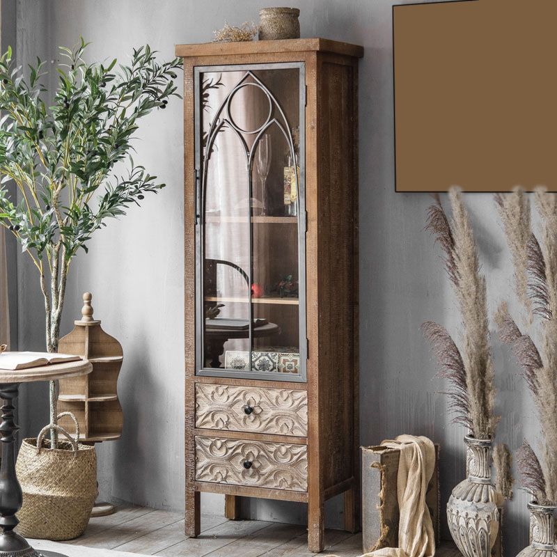 Traditional Display Stand Wood Glass Doors Storage Cabinet with Doors for Living Room