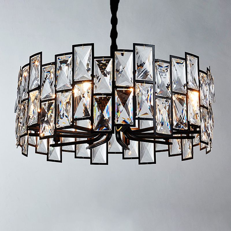 Livre à 6 légers Chandelier Pendant le pendentif noir moderne avec ombre de cristal de tambour