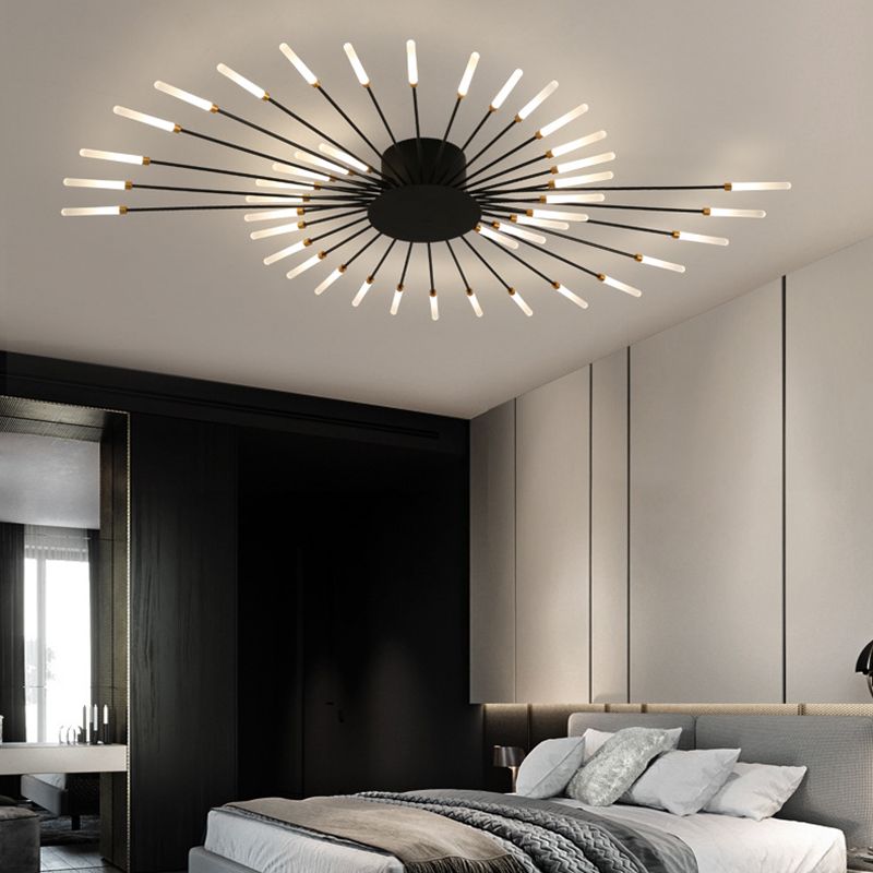 Modern Simlicity LED Ceiling Light Radial Metal Semi Flush Mount for Living Room