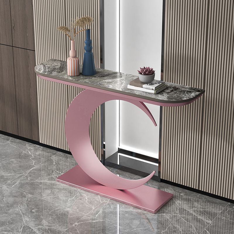 Glam Style Half Moon Console Table with Iron Pedestal Base for Hall