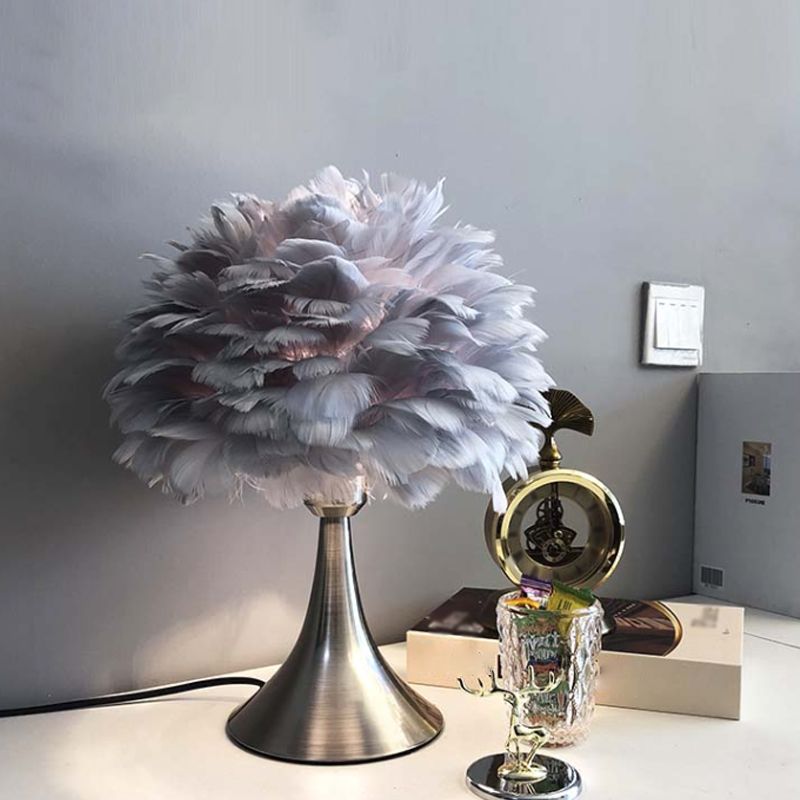 Tree-Like Reading Light Contemporary Feather Grey/White LED Night Table Lamp for Study Room