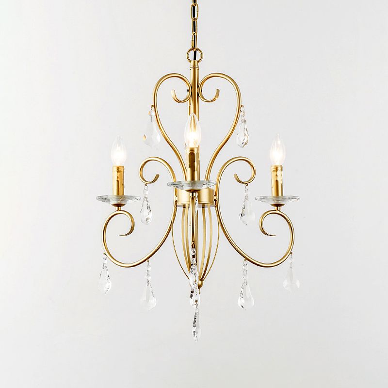 Modern Style Candle Hanging Lamp with Clear Crystal Accent 3/6 Lights Chandelier Lighting in Gold