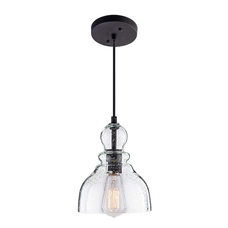 Glass Black Hanging Lamp in Industrial Retro Style Wrought Iron Pendant Light for Dining Room