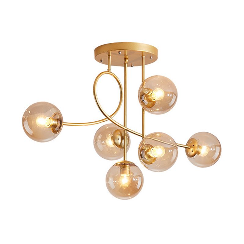 Modern Spherical Ceiling Mount Light Fixture Glass 6 Lights Ceiling Light