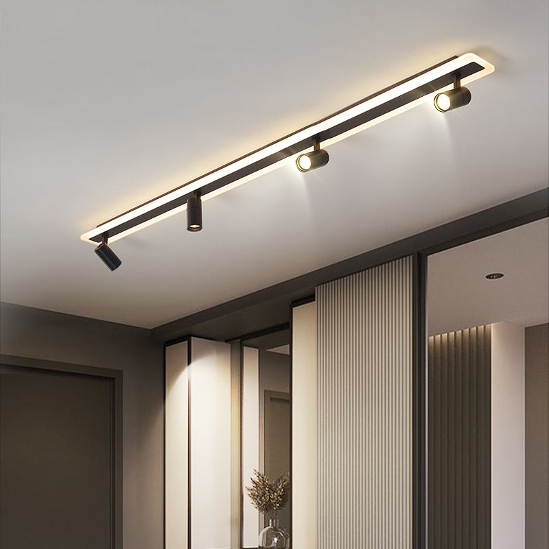 Rectangular LED Semi Flush Ceiling Light in Modern Simplicity Acrylic Indoor Flush Mount in Black