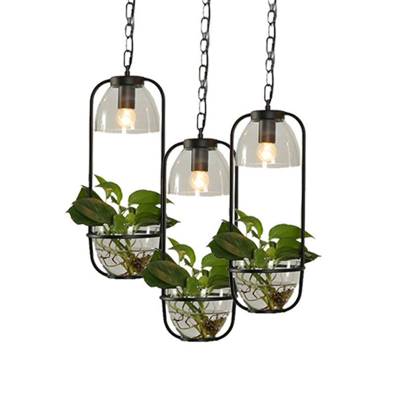 Black/White Rectangular Cluster Pendant Industrial Metal 2/3 Heads Restaurant Suspension Light with Round/Linear Canopy