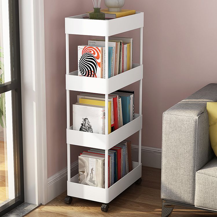 Contemporary Bookshelf Plastic Open Back Bookcase for Office with Caster Wheels