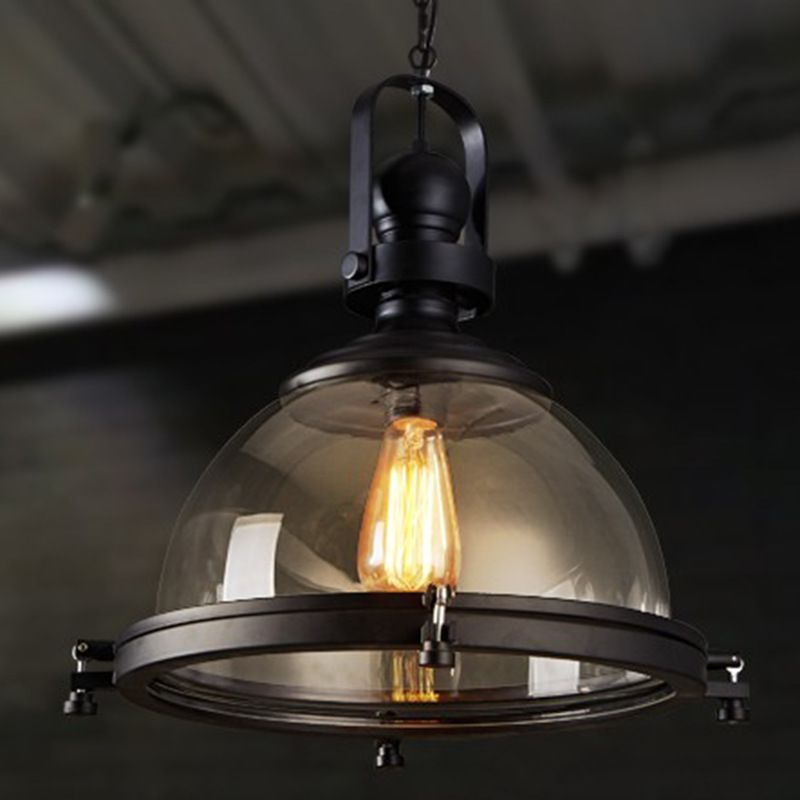 Lampe suspension en forme de pot en verre industriel 1-Light Bistro Bar Bar Pendant Lighting en noir