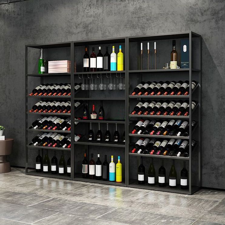 Metal Floor Bottle Wine Rack Contemporary Black Wine Holder Rack with Shelves