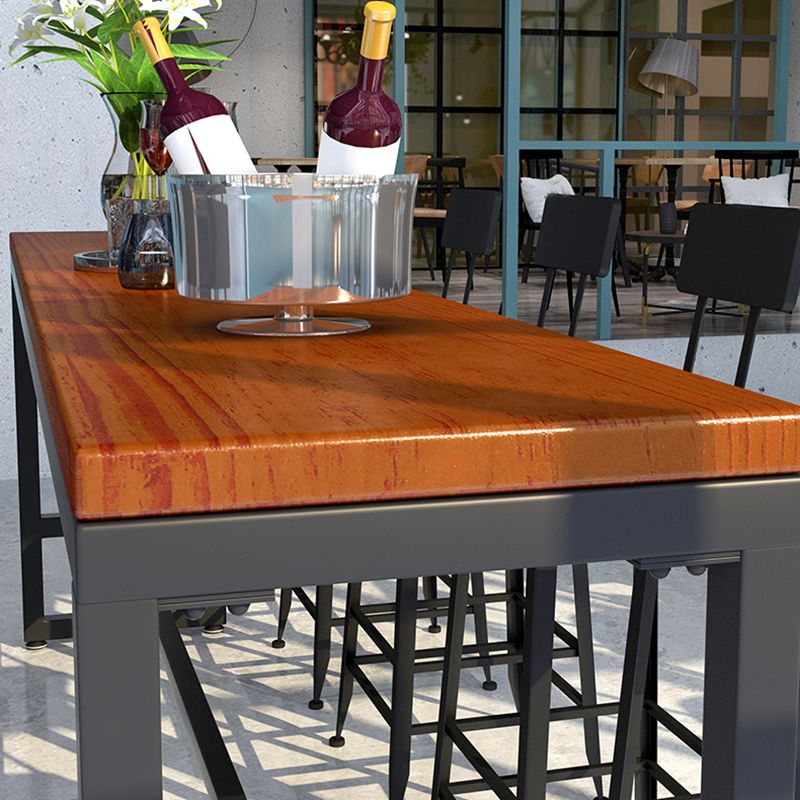 Pine Wood Bar Dining Table Industrial Rectangle Bar Table with Trestle for Living Room