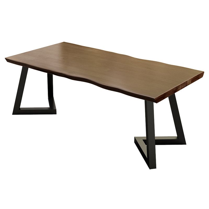 Solid Wood Top Writing Desk Modern Rectangular Black Iron Base Desk