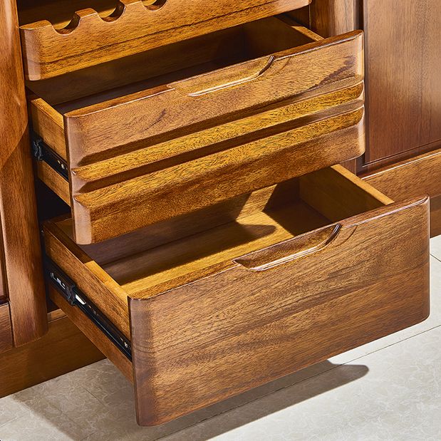 Modern Brown Walnut Freestanding Wine Holder with Storage Shelves